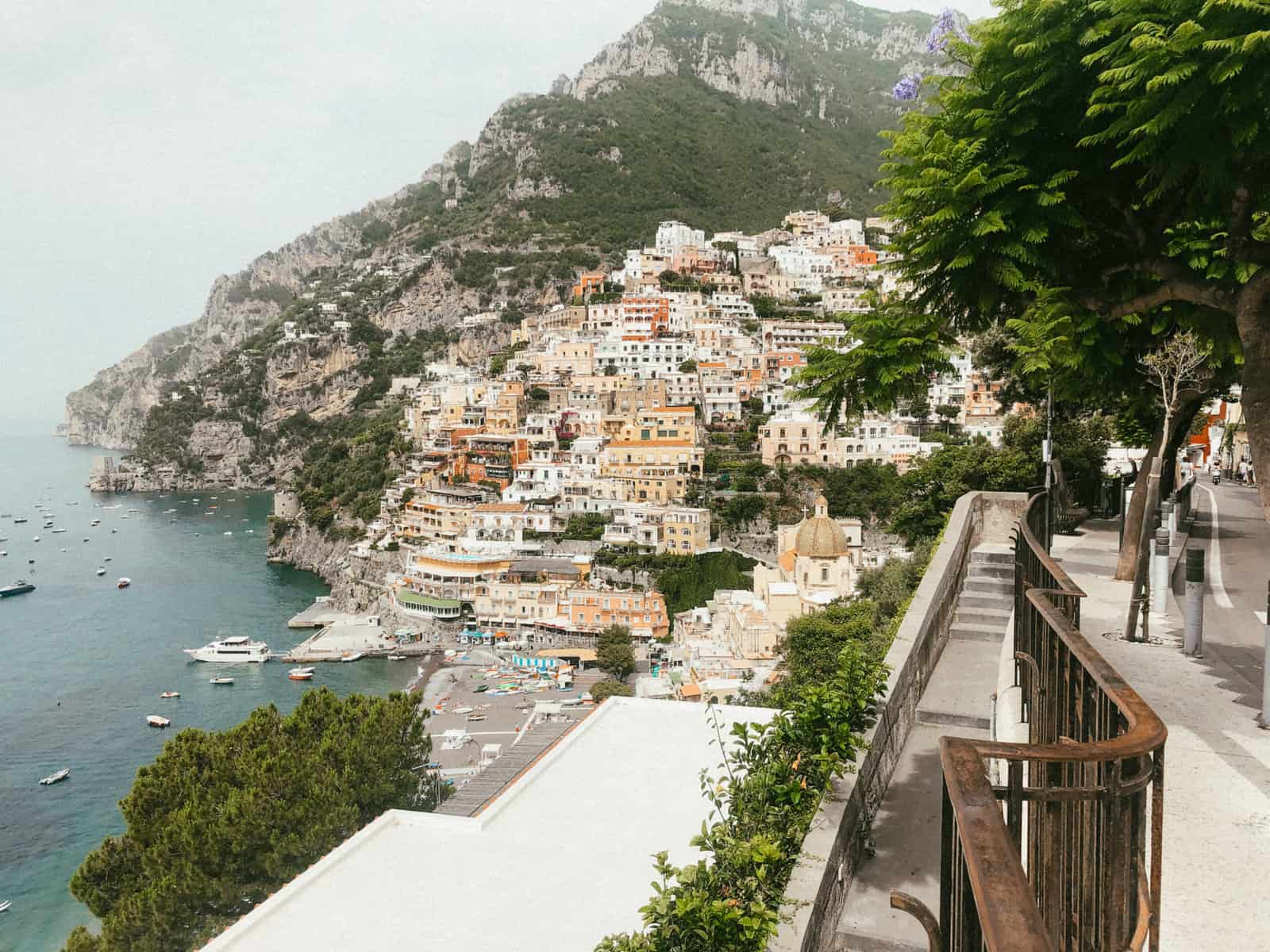The Amalfi Coast buildings from a distance.