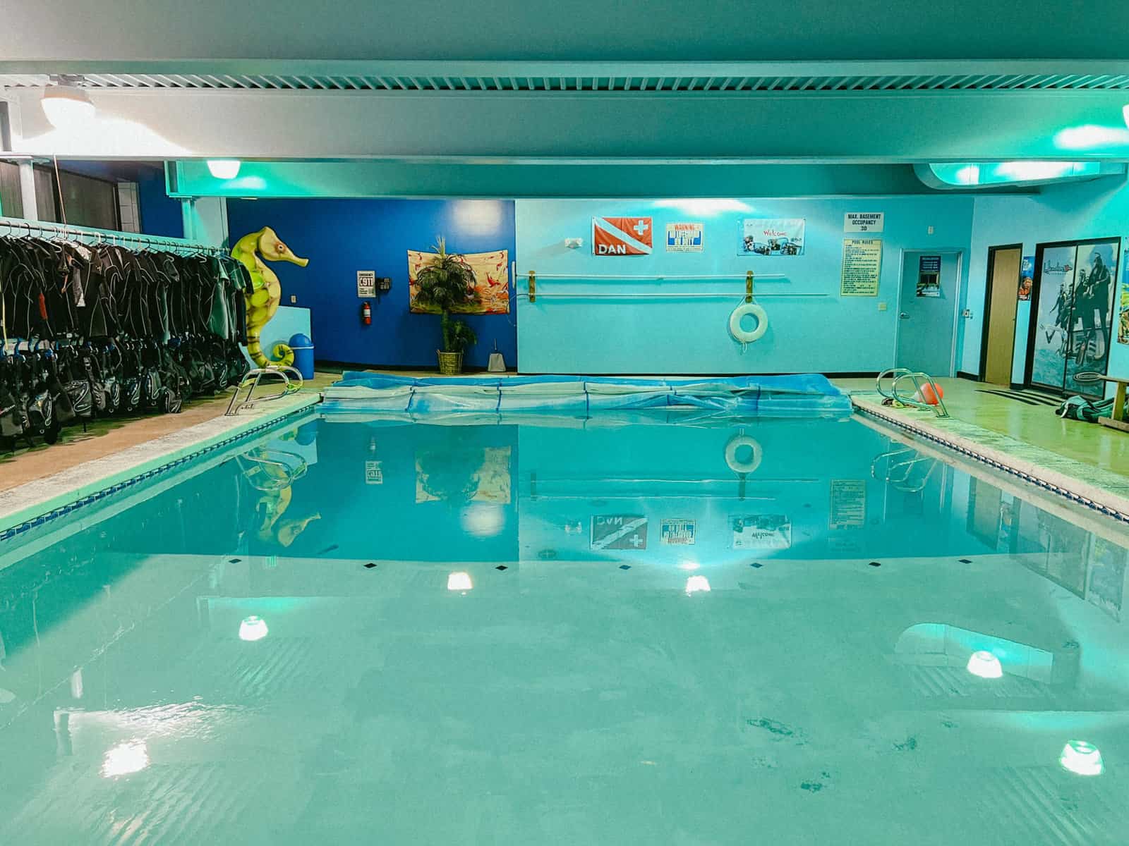 The pool at the dive shop where you learn to scuba dive.
