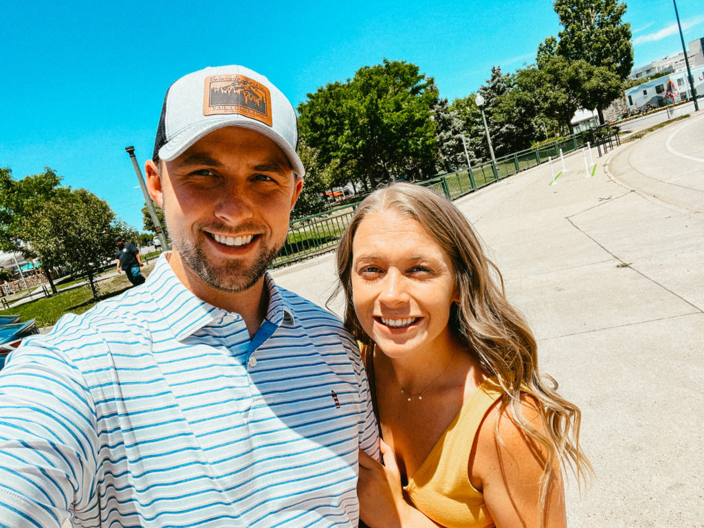 Abby and Sam enjoying one of the best date night ideas in Denver by spending time outside and exploring local restaurants and bars!