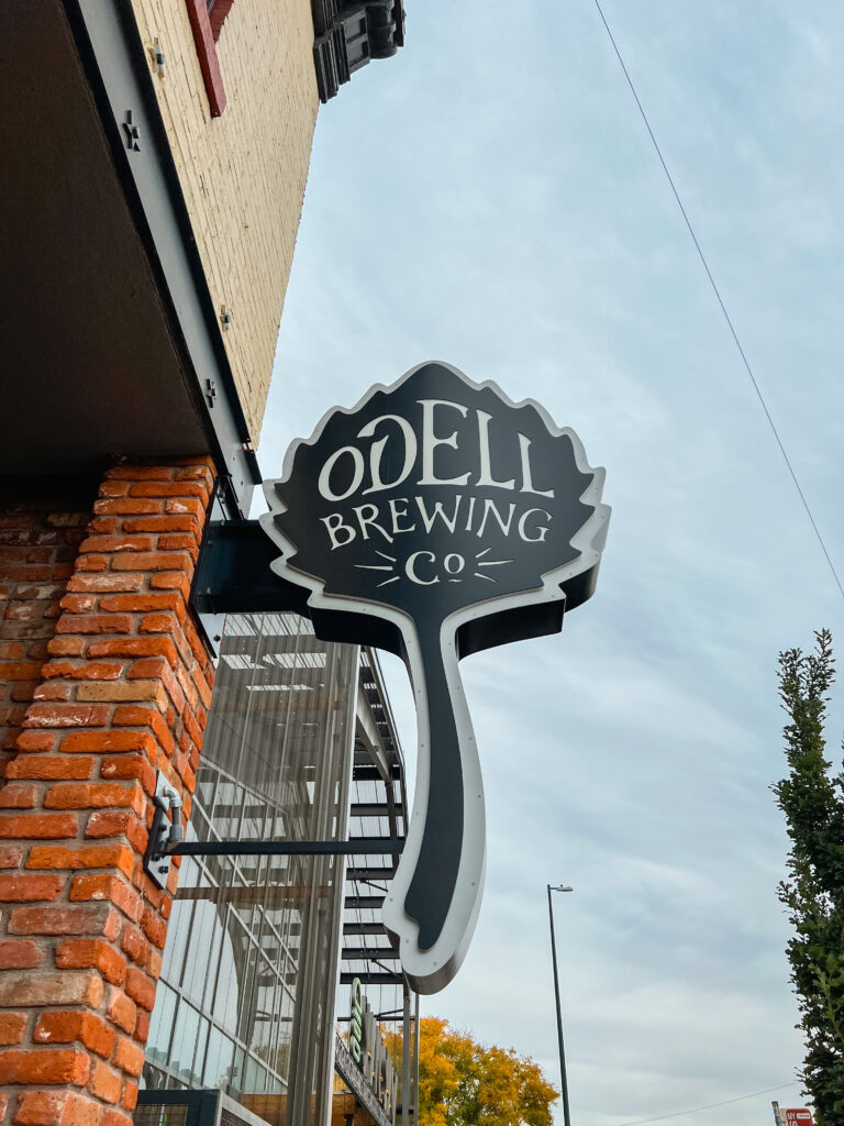 Odell Brewing Company's logo outside.