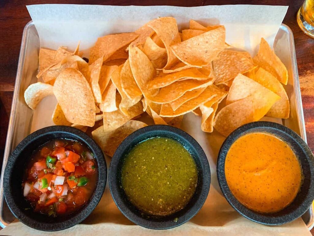 Chips and salsa served at a a taco restaurant in Denver.