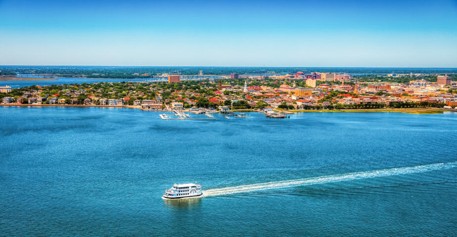 A water ferry going around the Charleston coast.