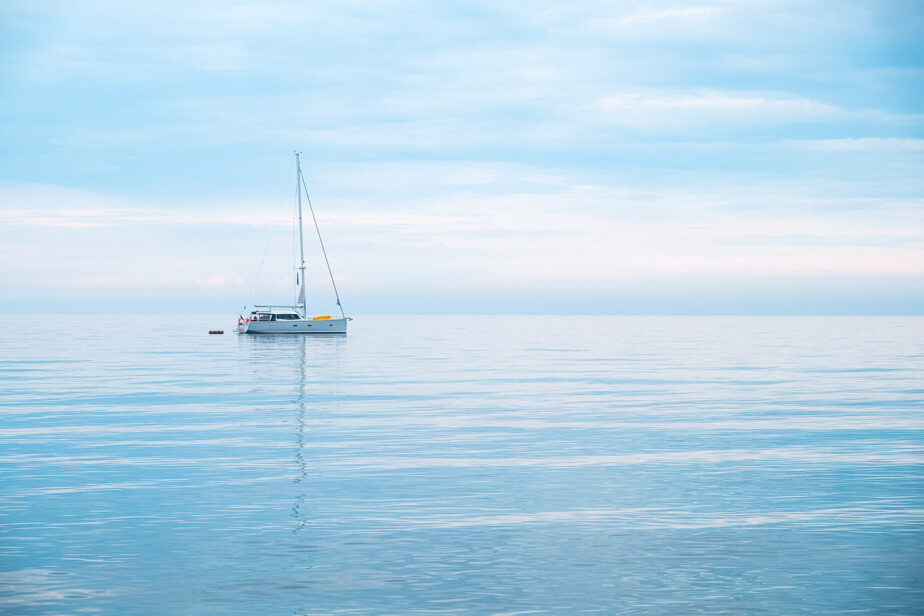 A private sailboat out in the water.