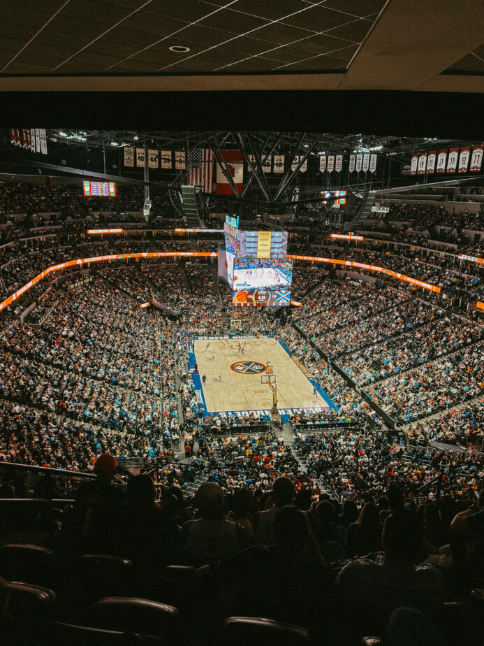 Ball Arena during a Denver Nuggets basketball game.