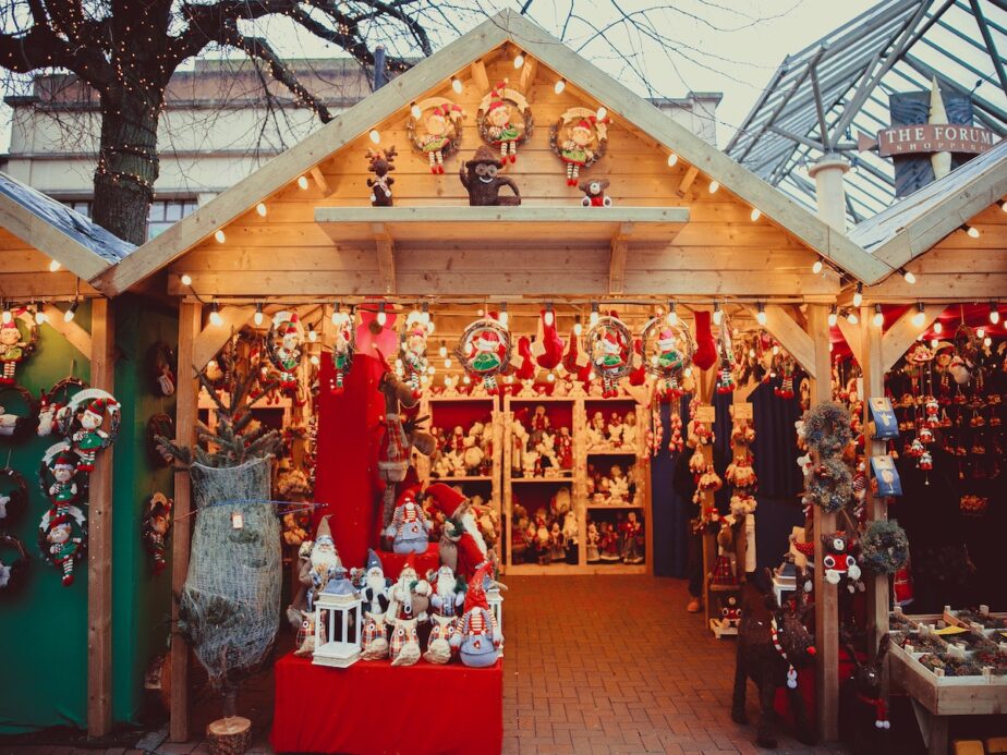 A Christmas market full of goods to shop.