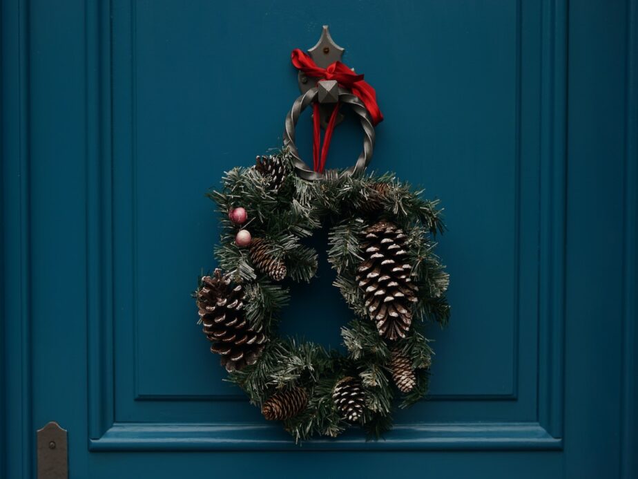 A wreath hanging on a door in Georgia.