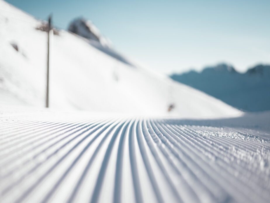 Groomed slopes at a ski resort.