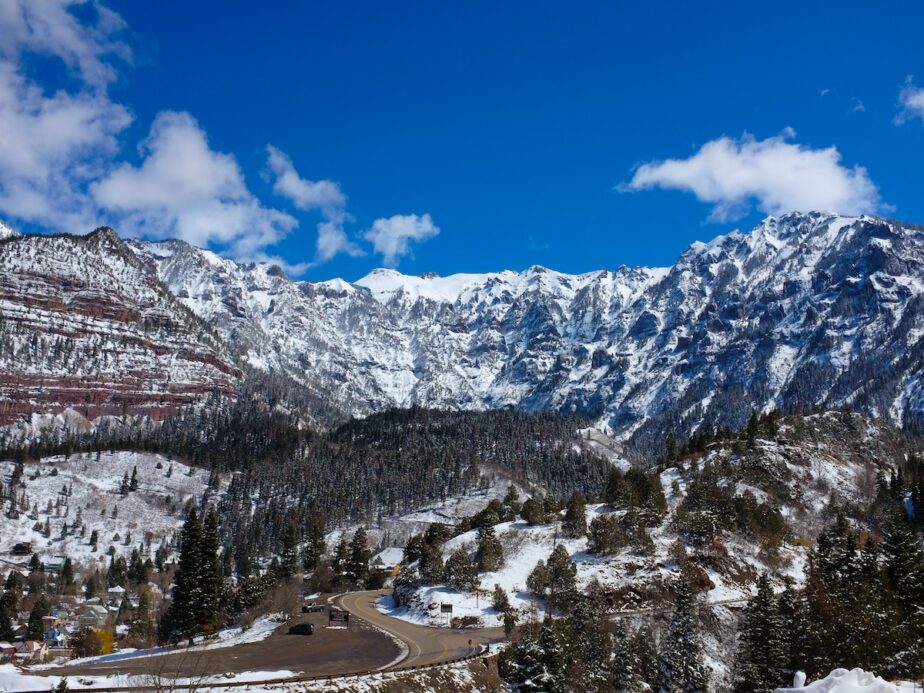 Snow covered mountains surrounding the small town of Ouray.
