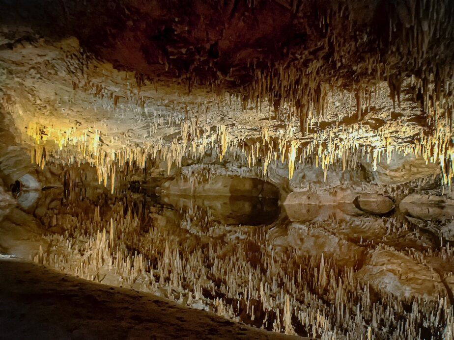 Luray Caverns lit up.