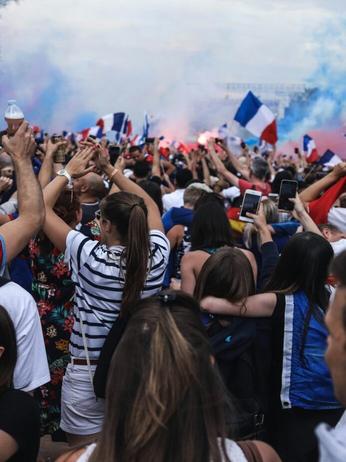 A celebration happening in France after a huge football game.