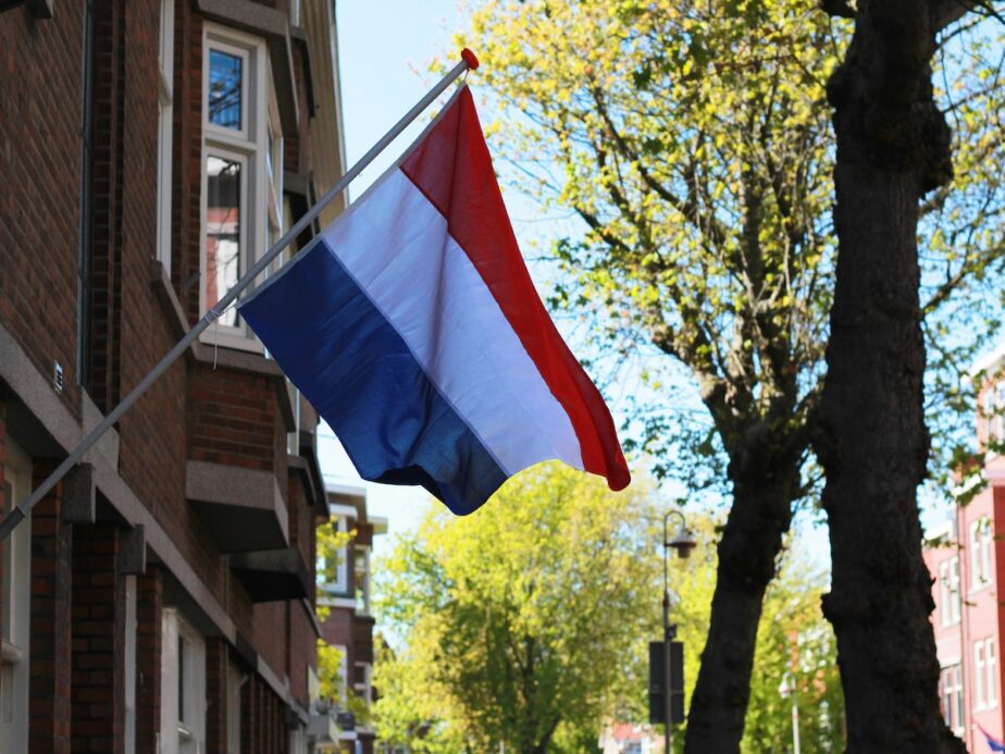 The Netherlands flag flying.