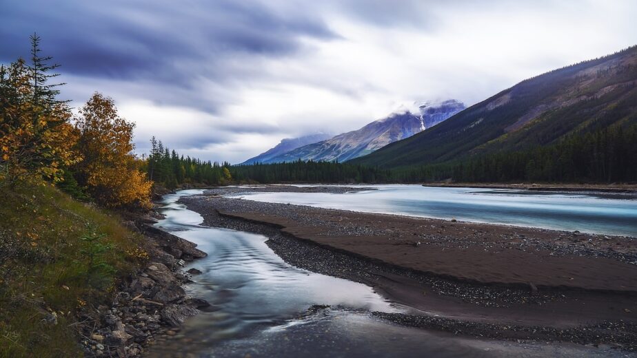 A great place to fly fish in Montana with fall foliage surrounding it.