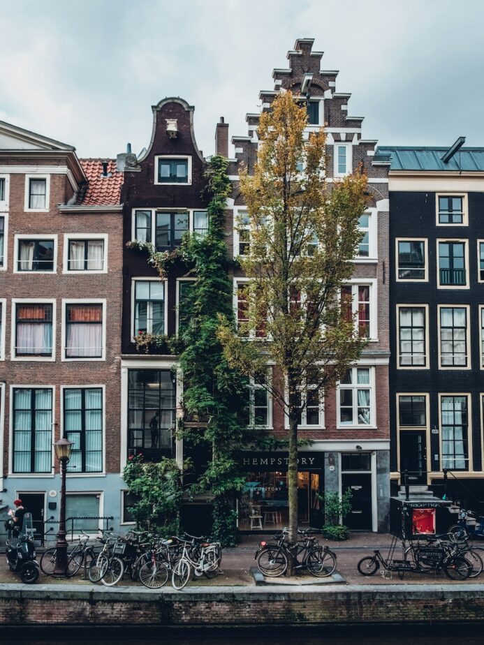 The colorful buildings in Amsterdam.