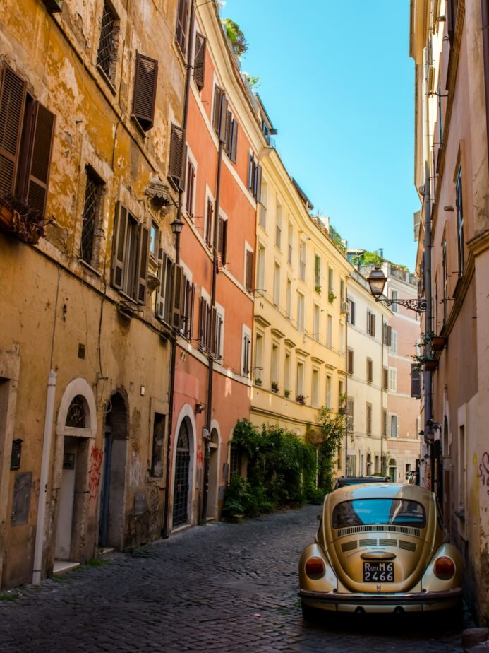 A charming colorful street in Rome, Italy.