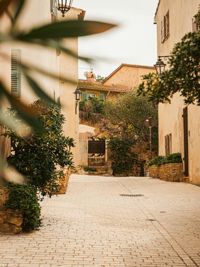 Charming buildings in the South of France with greenery surrounding them.