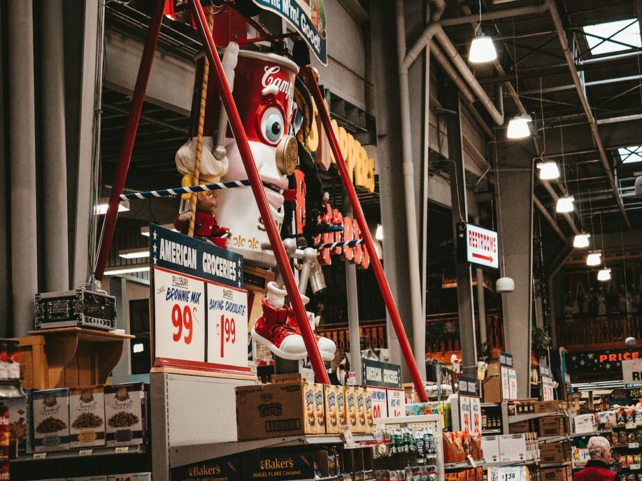 Quirky amusement park like decor in Jungle Jim's International Market.