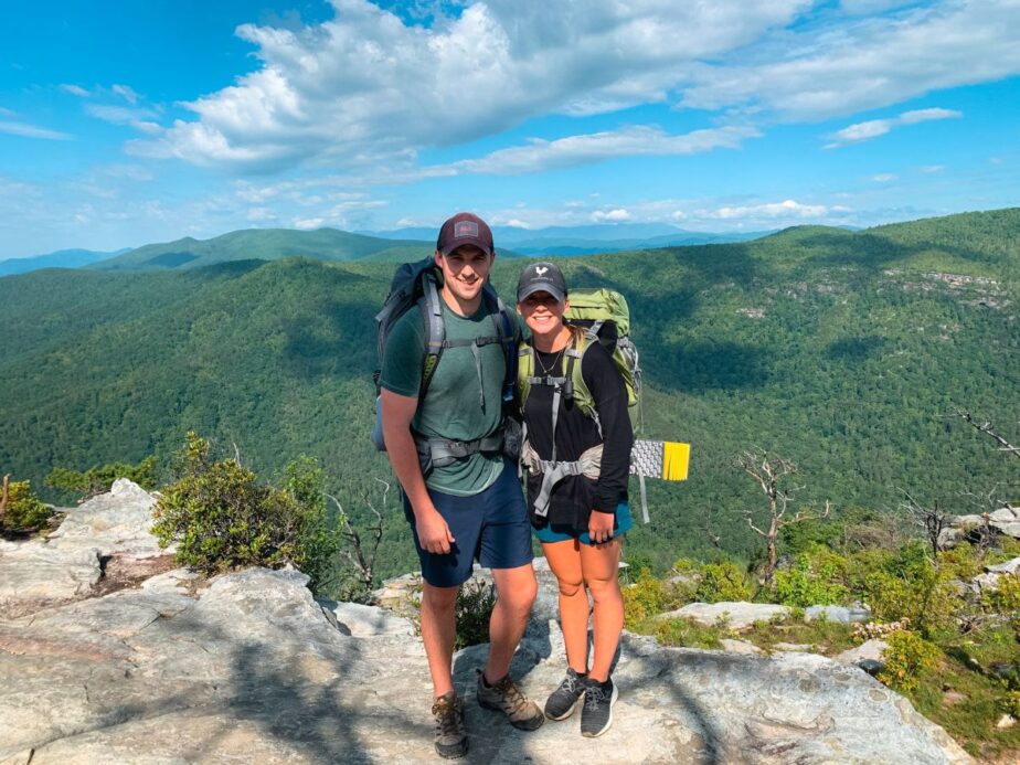 Abby and Sam backpacking in North Carolina.