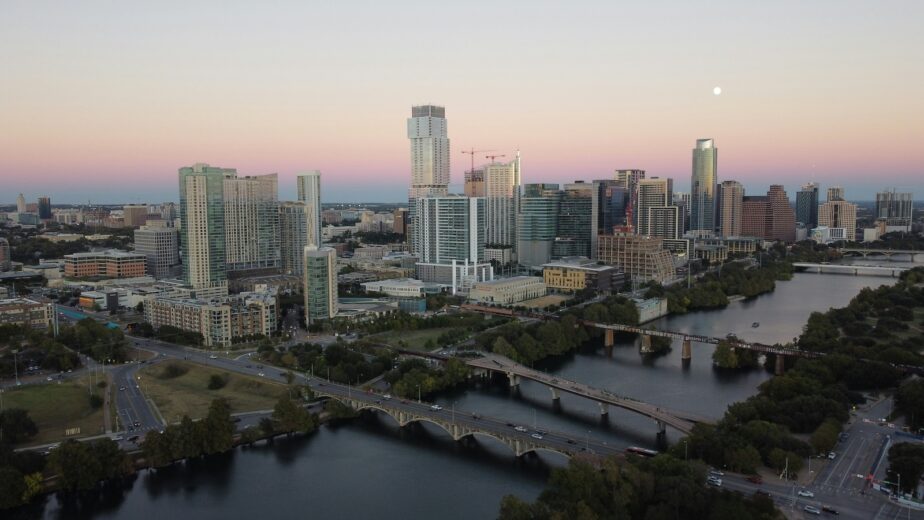 The Austin skyline during sunset.