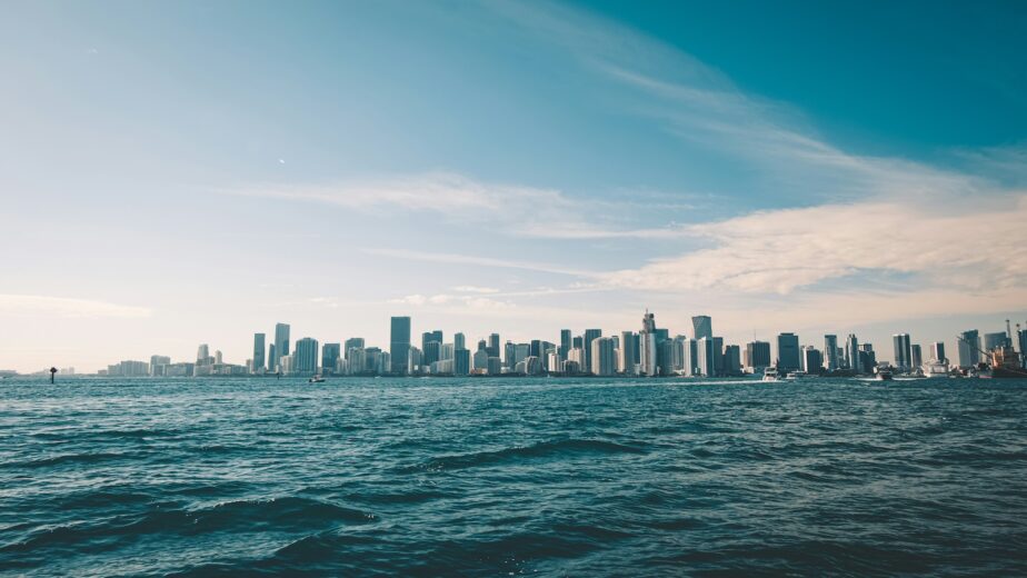 The Miami skyline from the ocean.